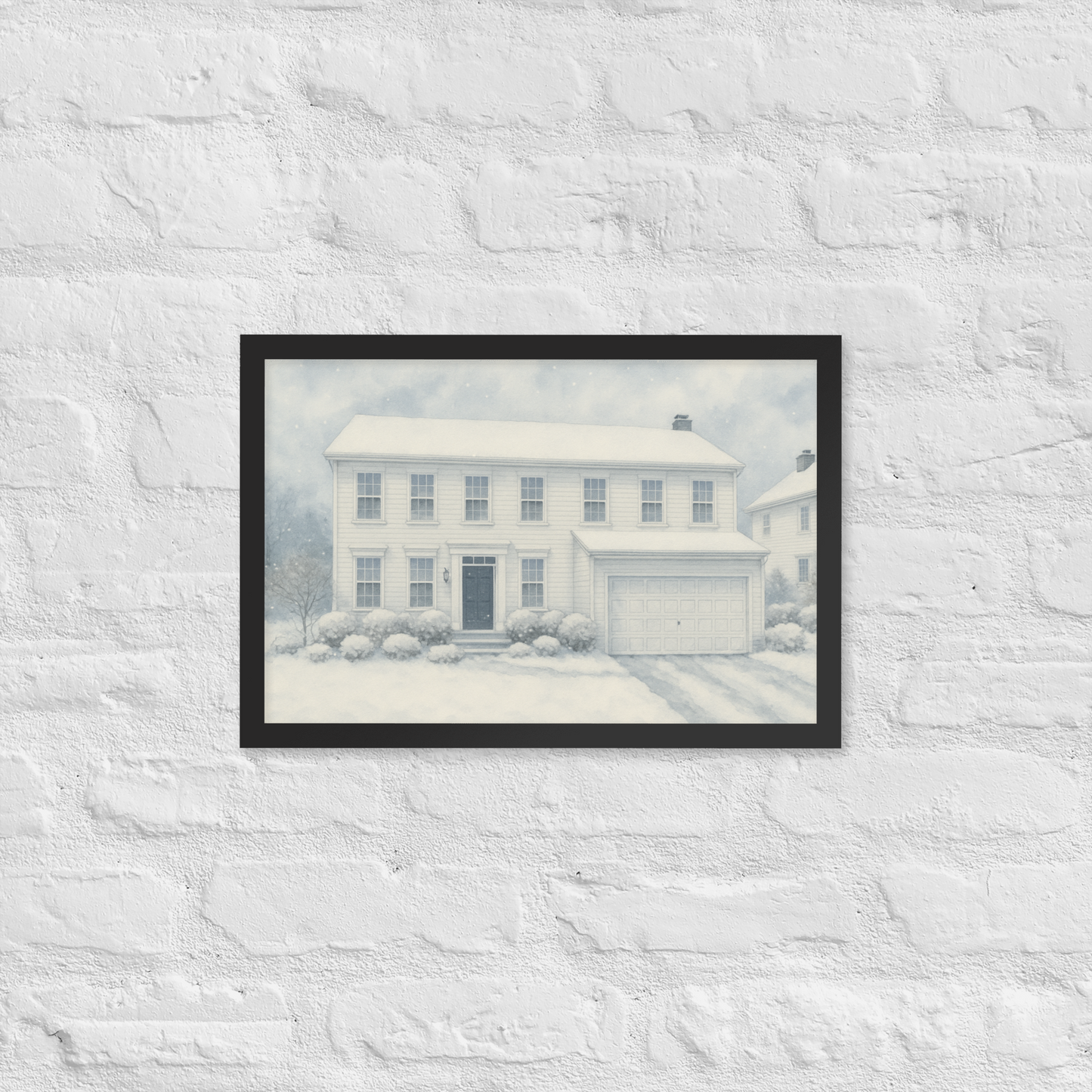 Family Home Watercolor Portrait - Winter