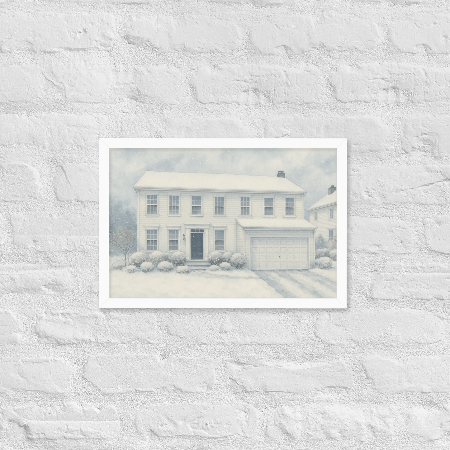 Family Home Watercolor Portrait - Winter