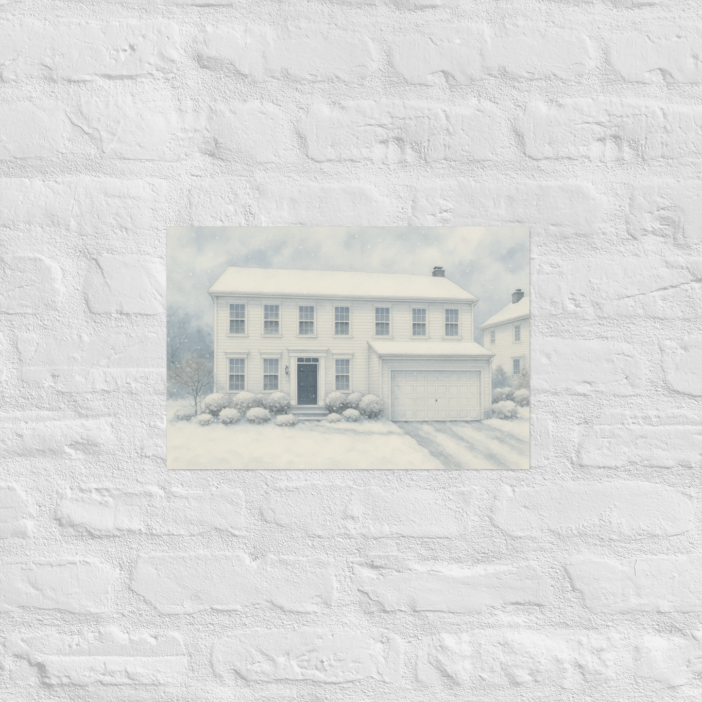 Family Home Watercolor Portrait - Winter